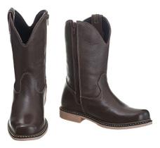 Bota Texana Lisa Cano Alto Em Couro Super Confortável