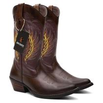 Bota Texana Masculina Bico Fino em Couro Vinho Ref. Vinho-Bico-Fino