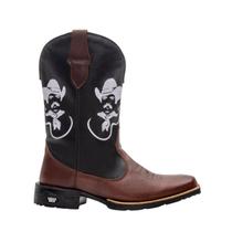 Bota Texana Masculina Bico Quadrado Couro Texas Gold Peão Café