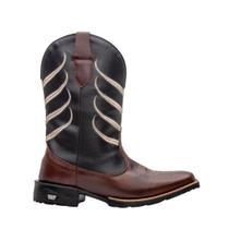 Bota Texana Masculina Bico Quadrado em Couro Texas Gold Escama Café