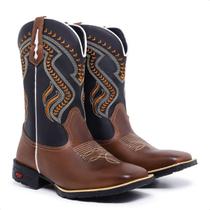 Bota Texana Masculina Country Cano Medio Bordado Bico Quadrado Couro Txc