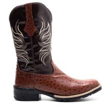 Bota Texana Masculina Country Premim Couro Avestruz Imit Tan e Ecologico Cafe - Silverado Botas