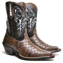 Bota Texana Masculina Couro Bico Fino Cano Alto Country