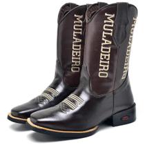 Bota Texana Masculina Couro Bico Redondo Bordada Muladeiro