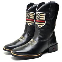 Bota Texana Masculina Couro Bico Redondo USA Cano Alto