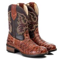 Bota Texana Masculina Couro Bordada Cano Alto Cowboy