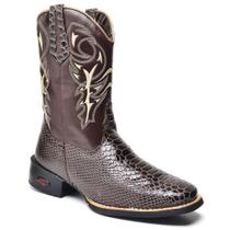 Bota Texana Masculina Couro Bordada Cano Médio Confortável