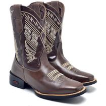 Bota Texana Masculina Couro Bordado Básica Estilo Conforto