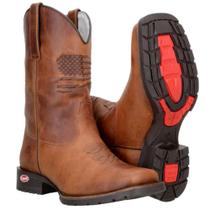 Bota Texana Masculina Couro Bordado Cano Médio Conforto