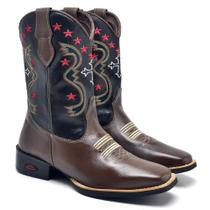 Bota Texana Masculina Couro Bordado Estilo Country