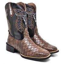 Bota Texana Masculina Couro Bordado Moderna Conforto