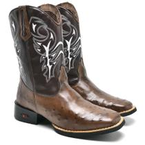 Bota Texana Masculina Couro Bordado Texturizada Moderna