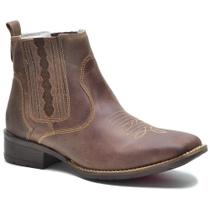 Bota Texana Masculina Couro Cano Curto Elástico Bordada