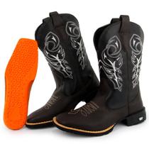 Bota Texana Masculina Couro Country Bico Quadrado Café Delegada Bota Texana Masculina Couro Country Bico Quadrado Café Delegada