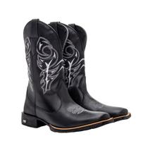 Bota Texana Masculina Couro Country Bico Quadrado Preta Delegada