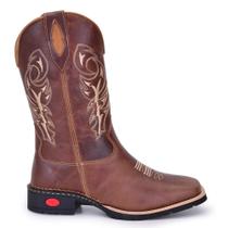 Bota Texana Masculina Couro Country Bordada Bico Quadrado