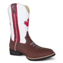 Bota Texana Masculina Couro Crazy Horse Café e Floater Vermelho e Branco - Silverado Botas