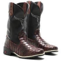 Bota Texana Masculina Couro Escamas Bico Quadrado Conforto Bota Texana Masculina Couro Escamas Bico Quadrado Conforto