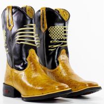 Bota Texana Masculina Couro Estilo Bordado Cano Alto