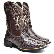 Bota Texana Masculina Couro Jacaré Country Estilo Bordado