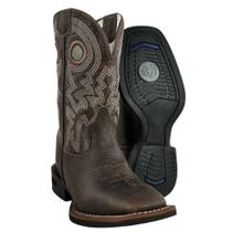 Bota Texana Masculina Durango Kit Flex Couro Marrom Cano Bordado Em Cru E Marrom