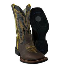 Bota Texana Masculina Durango Kit Flex Couro Marrom Cano Preto Com Bordado Amarelo E Branco