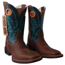 Bota Texana Masculina Durango Marrom cano Marinho com Bordado Turquesa