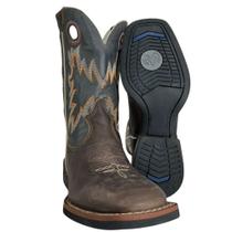 Bota Texana Masculina Durango Marrom Cano Preto Com Bordado Cinza E Laranja