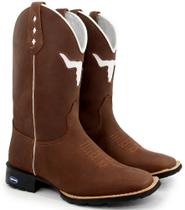Bota Texana Masculina Em Couro Legítimo Forma Bico Quadrado Bordado Cara de Boi Bota Texana Masculina Em Couro Legítimo Forma Bico Quadrado Bordado Cara de Boi