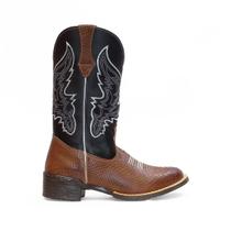 Bota Texana Masculina em Couro Marrom Estampa de Cobra Bico Redondo Kapell