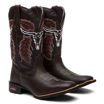 Bota Texana Masculina Folhas e Touro Country em Couro