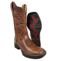 Bota Texana Masculina Goyazes Bico Quadrado Couro Vernon Pinhão Dallas Terra Com Detalhe Em Crú Ref201560 CJ