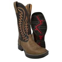 Bota Texana Masculina Goyazes Bico Quadrado Jump Ambar Dallas Café Com Cano Bordado Laranja Ref.203057CJ