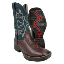 Bota Texana Masculina Goyazes Bico Quadrado Jump Couro Mustang Café Horse Turquesa Com Cano Bordado Ref.201557CJ Bota Texana Masculina Goyazes Bico Quadrado Jump Couro Mustang Café Horse Turquesa Com Cano Bordado Ref.201557CJ