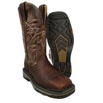 Bota Texana Masculina Goyazes Bico Quadrado Work Couro Cabeça De Boi Tan Atlanta Caramel Com Bordado REF 247404 CBK