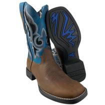 Bota Texana Masculina Goyazes Couro Marrom Escuro Com Turquesa Bico Quadrado Flex - Ref. 241506-CF Bota Texana Masculina Goyazes Couro Marrom Escuro Com Turquesa Bico Quadrado Flex - Ref. 241506-CF