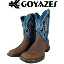 Bota Texana Masculina Goyazes Couro Marrom Escuro Com Turquesa Bico Quadrado Flex - Ref. 241506-CF Bota Texana Masculina Goyazes Couro Marrom Escuro Com Turquesa Bico Quadrado Flex - Ref. 241506-CF