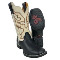 Bota Texana Masculina Goyazes Flex Pit Stop Preto Couro Austin Off White Bordado Preto Laranja REF201560CF