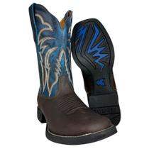 Bota Texana Masculina Goyazes Quadrada Flex Café Cano Azul Dallas Café Turquesa Ref.253003 CF04