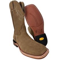Bota Texana Masculina Jácomo Bico Quadrado Couro Hidro Chocolate Cano Bordado Solado Vermelho 2 Costuras Ref. 2591DRBT