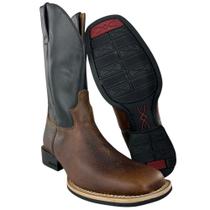 Bota Texana Masculina Jácomo Bico Quadrado Couro Relax Oil Café Cano Preto Ref. 2000UM