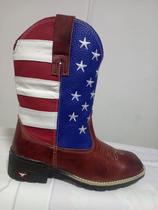 Bota Texana Masculina Premium Country Bandeira USA Couro Legitimo Com Bico Quadrado