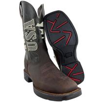 Bota Texana Masculina Texas Rodeo Bico Quadrado Couro Crazy Café Fóssil Verde Bordado USA Jump Preto Ref. TR617 Bota Texana Masculina Texas Rodeo Bico Quadrado Couro Crazy Café Fóssil Verde Bordado USA Jump Preto Ref. TR617