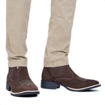 Bota Texana Montaria Cano Curto Bico Quadrado Masculino Nobuck Café