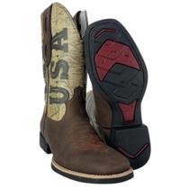 Bota Texana Para Cowboy Original Vimar Marrom Estampa EUA Couro Legítimo - Ref. 81362