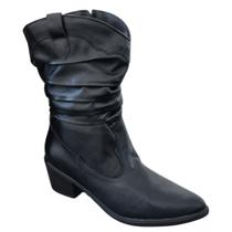 Bota Texana Preta Feminina Bico Fino Cano Medio Country Rodeio C2010