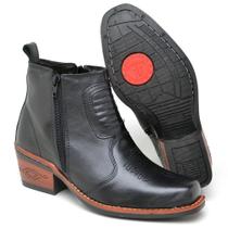 Bota Texana Preta Ziper Lateral Botina Country Couro Legitimo