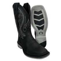 Bota Texana Vimar Boots Bico Quadrado Couro Crazy Horse Preto Com Cano Bordado Sola UTAH002F2 Ref 81360