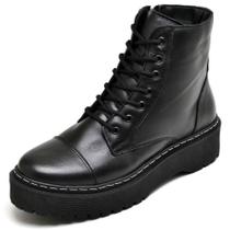 Bota Tratorada Couro Feminina Com Cadarço Super Macia e Leve Moderna Sola Borracha