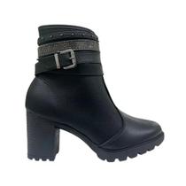 Bota Tratorada Feminina Moleca Salto Alto Strass 5348.103 - Preta Bota Tratorada Feminina Moleca Salto Alto Strass 5348.103 - Preta